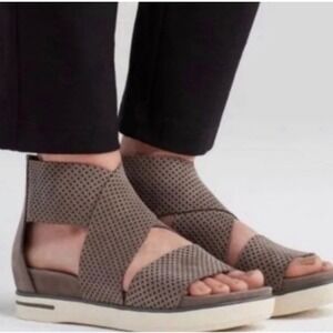 Eileen Fisher Taupe Gray Putty Suede Sport Sneaker Sandals Size 9.5